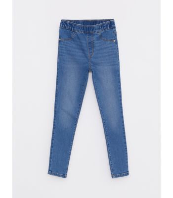 Basic Cotton Girls' Jeans With Elastic Waist