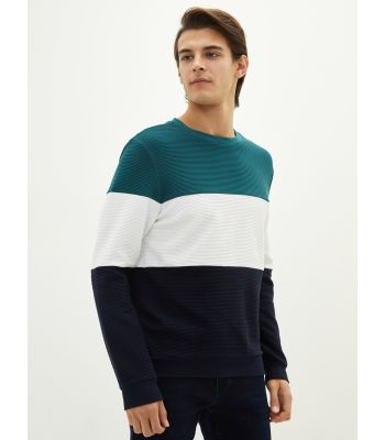 Crew Neck Long Sleeve Men's Sweatshirt with Color Block