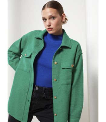 Buttoned Regular Long Sleeve Tweed Women's Shirt Jacket