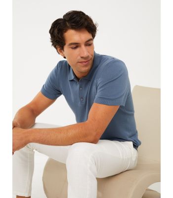 Polo Neck Short Sleeve Men's Tricot Sweater