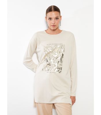 Crew Neck Printed Long Sleeve Women's Tunic