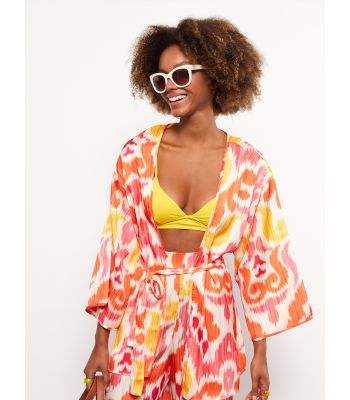 Shawl Collar Patterned Long Sleeve Women's Kimono