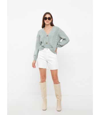 كارديجان محبوك بأكمام طويلة وياقة V