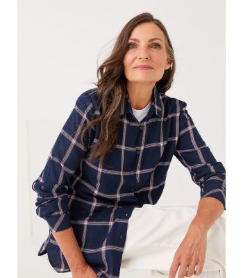 Buttoned Plaid Long Sleeve Gabardine Women's Shirt