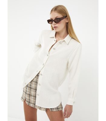 Buttoned Regular Long Sleeve Tweed Women's Shirt Jacket