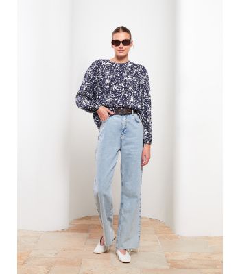 Crew Neck Patterned Long Sleeve Viscose Women's Blouse