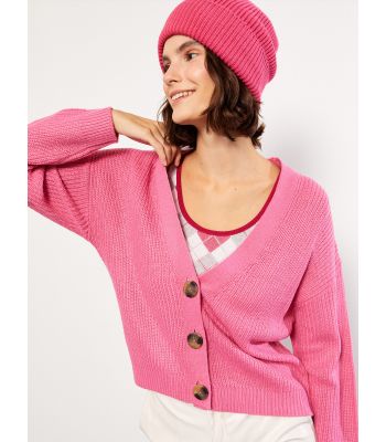 كارديجان منسوج بأكمام طويلة وياقة V