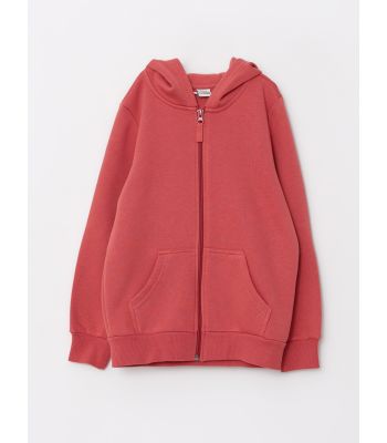 Hooded Basic Long Sleeve Girl Zippered Sweatshirt