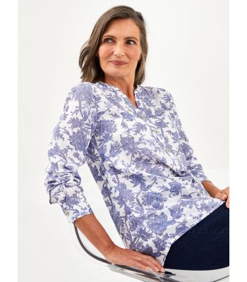 Johnny Collar Patterned Long Sleeve Viscose Women's Blouse