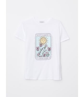 Crew Neck Printed Short Sleeve Cotton Women's T-shirt