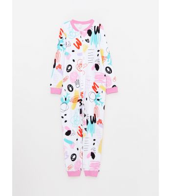 Crew Neck Printed Long Sleeve Girl Jumpsuit