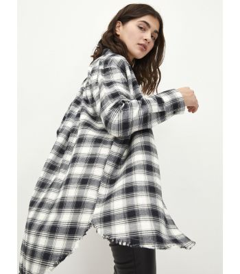 Shirt Collar Plaid Long Sleeve Gabardine Fabric Women's Tunic