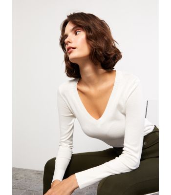 V Neck Regular Long Sleeve Women's Tricot Sweater