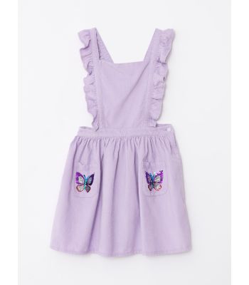 Square Neck Embroidered Velvet Girl Dress