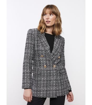 Patterned Long Sleeve Tweed Women's Blazer Jacket