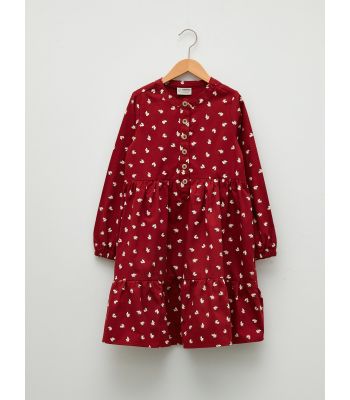 Crew Neck Long Sleeve Patterned Girl's Dress