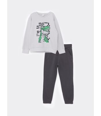 Crew Neck Printed Long Sleeve Boy Sweatshirt and Sweatpants