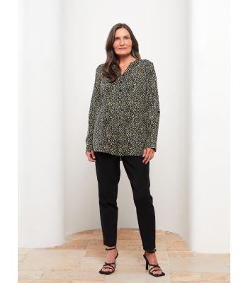 Johnny Collar Patterned Long Sleeve Viscose Women's Blouse