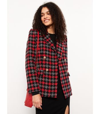 Buttoned Plaid Long Sleeve Women's Jacket
