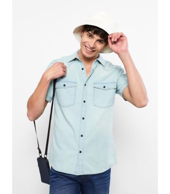 Slim Fit Short Sleeve Men Jean Shirt