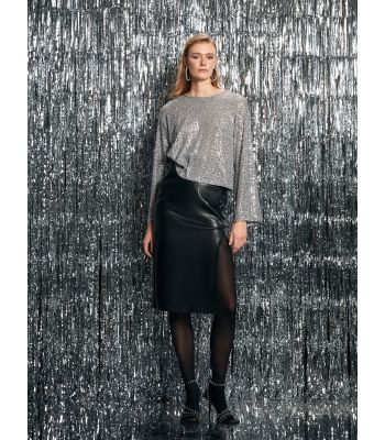 Straight Slit Detailed Leather Look Women's Skirt