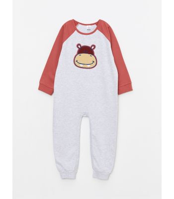 Crew Neck Long Sleeve Embroidery Detailed Baby Boy Jumpsuit