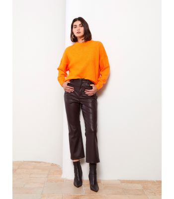 Standard Fit Regular Faux Leather Women's Trousers