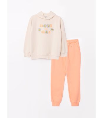 Hooded Printed Long Sleeve Girl Sweatshirt and Sweatpants