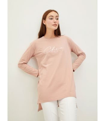 Crew Neck Printed Long Sleeve Cotton Women's Tunic