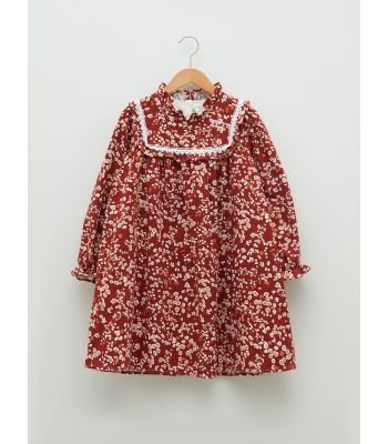 Judge Collar Printed Long Sleeve Gabardine Girl Dress