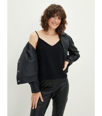 V Neck Straight Strapped Women Blouse