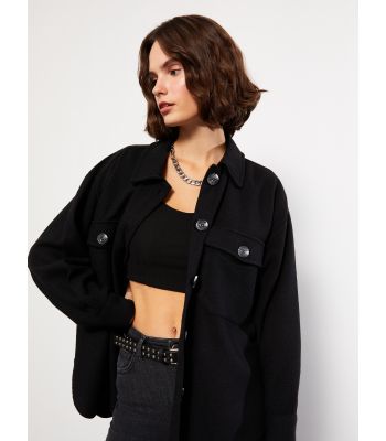 Buttoned Regular Long Sleeve Gabardine Women's Shirt Jacket