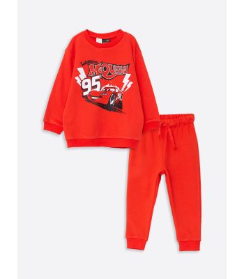 Crew Neck Long Sleeve Cars Printed Baby Boy Sweatshirt and Trousers 2-Pack Set