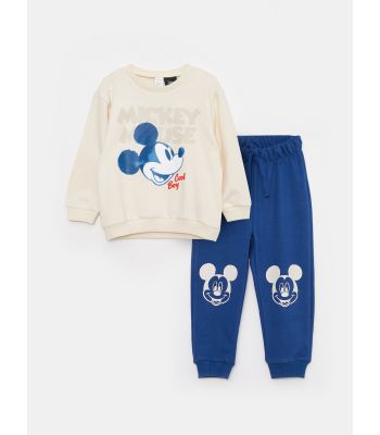 Crew Neck Long Sleeve Mickey Mouse Printed Baby Boy Sweatshirt and Sweatpants 2-Pack Set