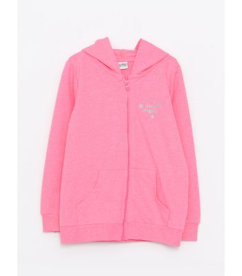 Hooded Printed Long Sleeve Girl Zippered Sweatshirt