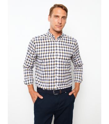 Regular Fit Long Sleeve Plaid Men's Shirt