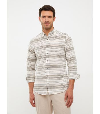 Slim Fit Long Sleeve Striped Poplin Men's Shirt