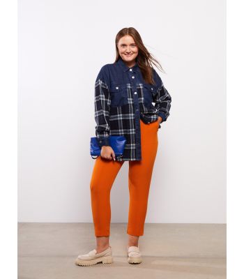 Buttoned Plaid Long Sleeve Gabardine Women's Shirt Jacket