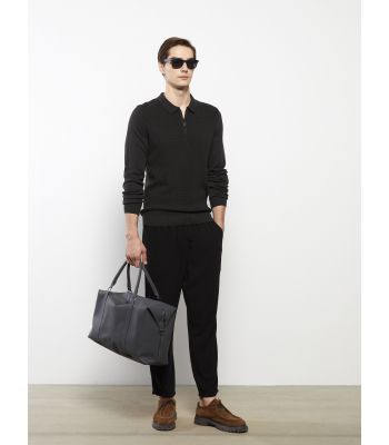 Polo Neck Long Sleeve Men's Tricot Sweater