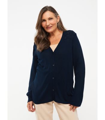 كارديجان محبوك بياقة V وأكمام طويلة