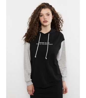 Hooded Long Sleeve Women's Sweatshirt with Color Block