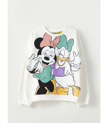 Crew Neck Minnie Mouse and Daisy Duck Printed Long Sleeve Girl Sweatshirt