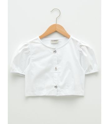 Crew Neck Basic Short Sleeve Poplin Girl Blouse