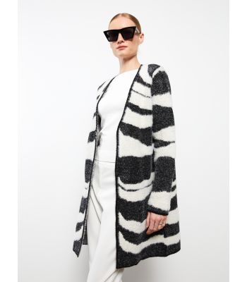 كارديجان نسائي منقوش بأكمام طويلة وياقة شال