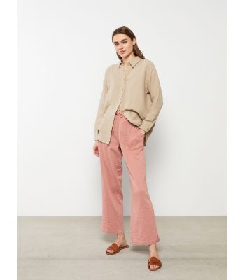 Elastic Waist Comfortable Fit Straight Pocket Women's Trousers Detailed