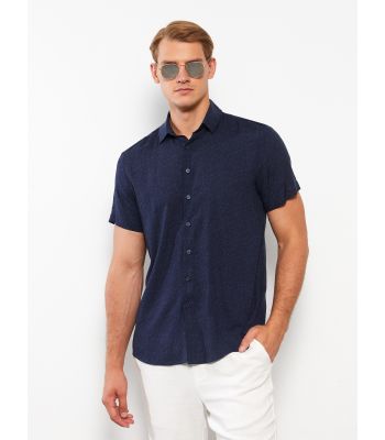 Regular Fit Short Sleeve Patterned Viscose Men's Shirt