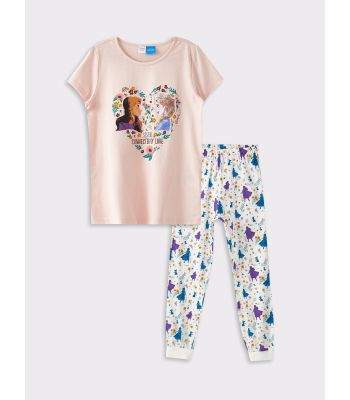 Crew Neck Frozen Printed Short Sleeve Girl Pajama Set