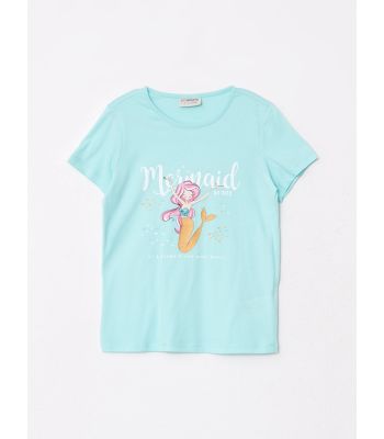 Crew Neck Printed Short Sleeve Cotton Girl T-shirt