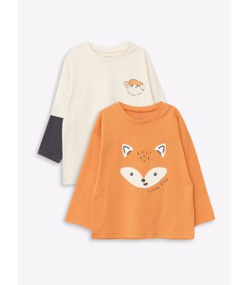 Crew Neck Long Sleeve Printed Baby Boy T-Shirt 2-Pack