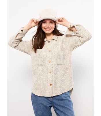 Front Button Closure Self Patterned Long Sleeve Women's Shirt Jacket